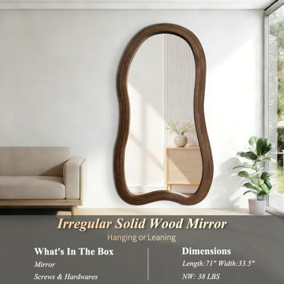 71"x33.5" Irregular Full Length Mirror with 3-Layer Wood Frame - color: Walnut, size: 71"L x 33.5"W