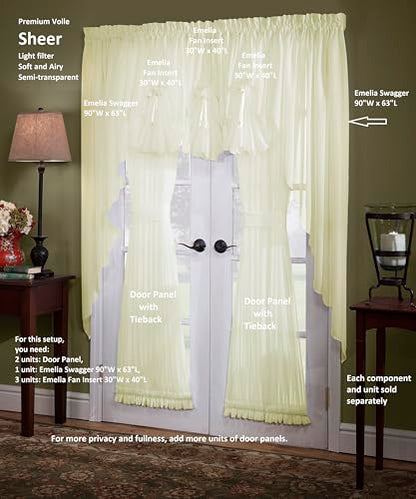Today's Curtain, Emelia Door Panel Sheer 26", Ecru, 41" W x 26" L, with Tieback - color: Ecru, size: 41"W x 26"L (Pack of 1)