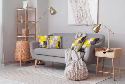 Yellow Grey Abstract Throw Pillow Covers 18x18 Set of 4 - color: Yellow and Grey, size: 18" x 18" (Pack of 4)
