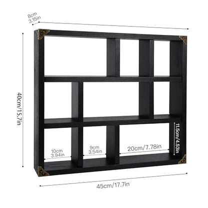 17.7x15.7-Inch Shadow Box Shelf 9-Slot Rustic Floating Shelves Larger Wall Mounted Shelf Lightweight Solid Wood Display Freestanding Farmhouse Shelf (Set of 2,9C-Classic Black) - color: 9c-classic Black, size: 2 PCS