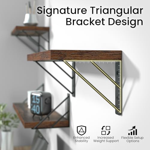 BAYKA 22.4 Inch Long Wall Mounted Floating Shelves (Rustic Brown, Set of 4) - color: C. Rustic Brown Board & Black Brackets, size: 22.4 inches Uniform