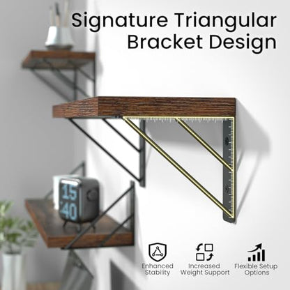 BAYKA 22.4 Inch Long Wall Mounted Floating Shelves (Rustic Brown, Set of 4) - color: C. Rustic Brown Board & Black Brackets, size: 22.4 inches Uniform