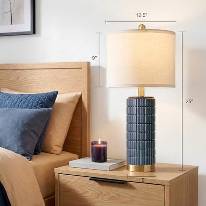 PoKat 25'' Blue Table Lamps for Bedroom Living Room Set of 2, Modern Ceramic Bedside Lamps with Gold Base for Office Sideboard Entryway Side End Table Nightstand Desk Lamps Home Gift (Dark Blue) - color: Dark Blue