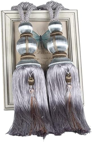 Paired Lantern Single Hanging Ball Tassels Curtains Buckle Sling Binding Lantern Tiebacks Handcrafted Braided Buckle Drapery Curtain Holdbacks Window Treatments for Home 2 Pack - color: Silver Gray, size: 11.81 inches