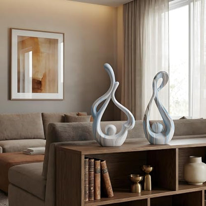 Blue Marble Abstract Sculptures Set of 2, Coffee Table Centerpiece - color: Blue Marble Set 9697&11473