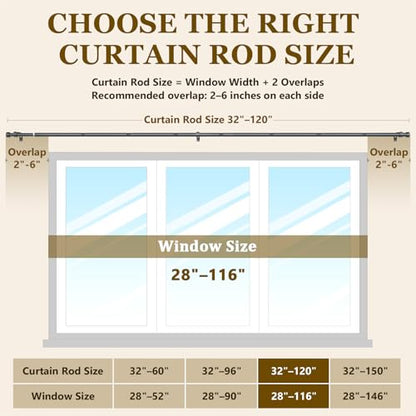 2 Pack Curtain Rods for Windows 32-120 Inch, 1 Inch Adjustable Black Curtain Rod Set with Brackets, Easy Install - color: Black, size: 32"-120"/2 Pack
