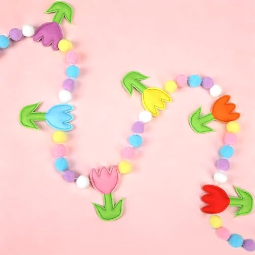 Jansun 8.2 FT 3D Spring Colorful Tulip Floral Felt Pre-Strung Garland - color: Multicolor Tulips
