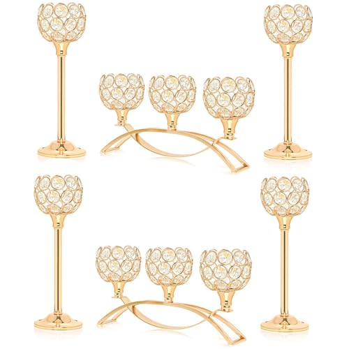 Crystal Tealight Candle Holder Centerpiece Home Decorative Candlestick Holder Elegant Table Centerpiece Home Decor Wedding Party Anniversary (Gold, Set of 6) - color: Gold, size: 6 Pieces
