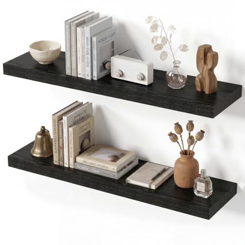 Floating Shelves for Wall, 28 Inch Wall Mounted Storage and Display for Living Room, Bedroom, Kitchen, Bathroom Set of 2 Black - color: Black, size: 28 Inch