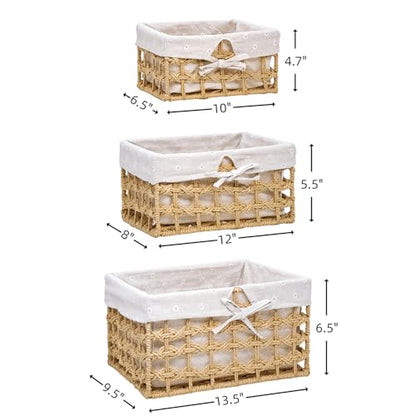 GIB Small Wicker Woven Storage Baskets for Organizng with Liners, Set of 3 - color: Beige