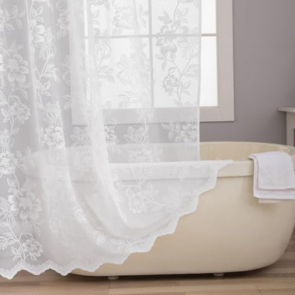 White Floral Lace Stall Shower Curtain with Valance 36x72 Inch 1 Panel - color: White, size: 36"W x 72"L (Pack of 1)