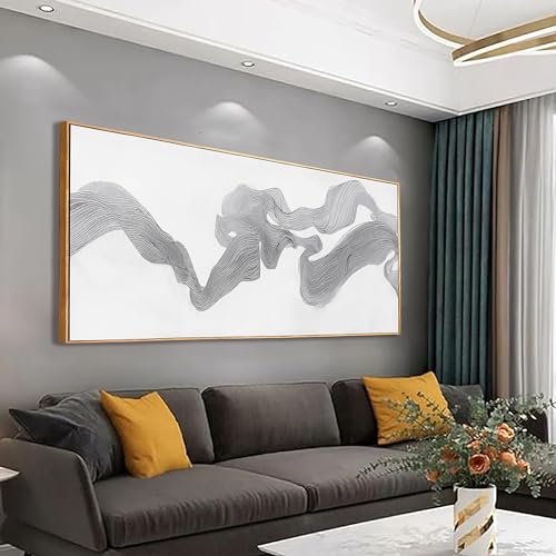 Framed White Modern Abstract Wall Art For Living Room Prints 20" X 40" - color: White Silver, size: 40"L x 20"W