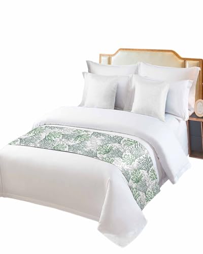 DecorLovee Sage Green Gray Coral Coastal Bed Runners for Queen Size Bed, Summer Beach Bed Throws for Foot of Bed, Sea Nautical Bed Runner Sofa Throw Bedding Scarf Protector Slipcover for Bedroom - color: Sage Green Gray Coral, size: 83"x20" for Queen Bed