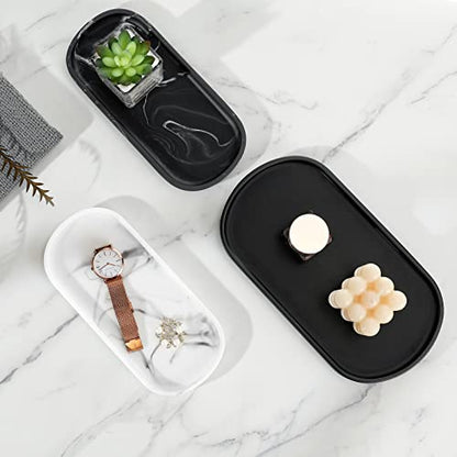Luxspire 10" Oval Bathroom Tray for Countertop Organizer, Gravel White - color: F - Marble White, style: Small