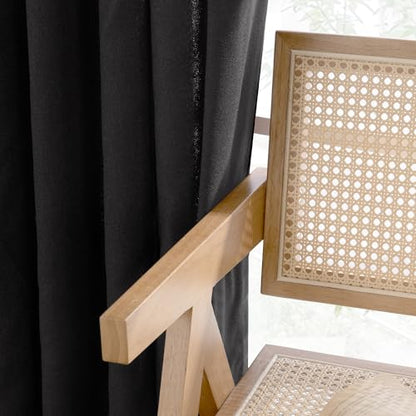 YoungsTex Black Linen Semi Sheer Curtains 45 Inches Long 2 Panels - color: Black, size: 42"W x 45"L (Pack of 2)