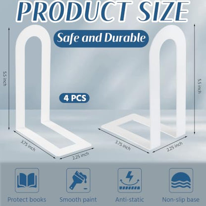 Chunful 4 Pcs White Metal BookEnds Shelves, 5.5 x 3.75 x 2.25 in - color: White, size: 5.5 x 3.75 x 2.25 in