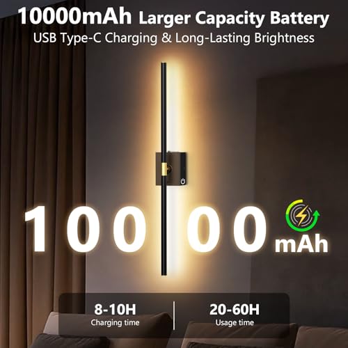 Eneru Battery Operated Wall Sconce, Rechargeable Wireless Light 1 Pack 4CCT - color: Black, size: 1 Pack