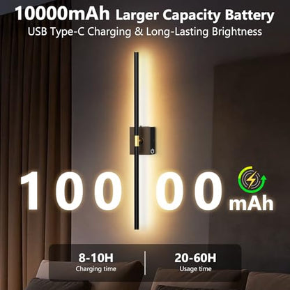 Eneru Battery Operated Wall Sconce, Rechargeable Wireless Light 1 Pack 4CCT - color: Black, size: 1 Pack