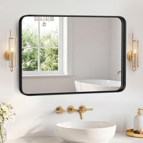 Sweetcrispy Bathroom Mirror 40x30 Inch, Vanity Mirror for Wall - color: Black, size: 40"L x 30"W
