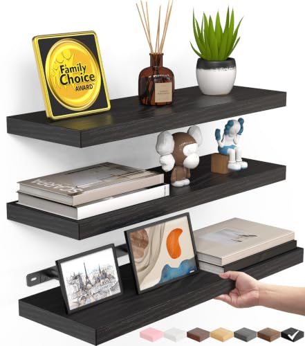 BAYKA Black Floating Shelves 15.7in, Set of 3, Wall Mount Rustic Wood Shelf - color: A. Black - Universal Classic Style, size: 15.7inches