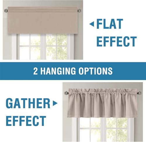 H.VERSAILTEX 100% Blackout Valances for Windows,Living Room Bedroom Bathroom Farmhouse Style Rustic Dinning Room Blackout Thermal Insulated Rod Pocket, W52 x L18 Inch Length, Natural Sand, 2 Panel - color: Natural Sand