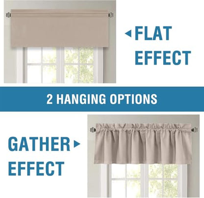 H.VERSAILTEX 100% Blackout Valances for Windows,Living Room Bedroom Bathroom Farmhouse Style Rustic Dinning Room Blackout Thermal Insulated Rod Pocket, W52 x L18 Inch Length, Natural Sand, 2 Panel - color: Natural Sand