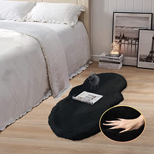ORINOVA Black Faux Rabbit Washable Fur Area Rugs for Bedroom Small Fluffy 2x4 Fur Rug Chair Cushion Living Room Décor - color: Black, size: 2' x 4' (Oblong)