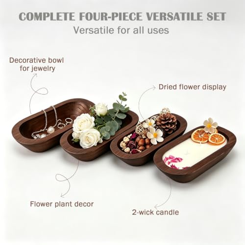 Wooden Dough Bowl 4 Pack Handmade Decorative Bowls for Candle Making