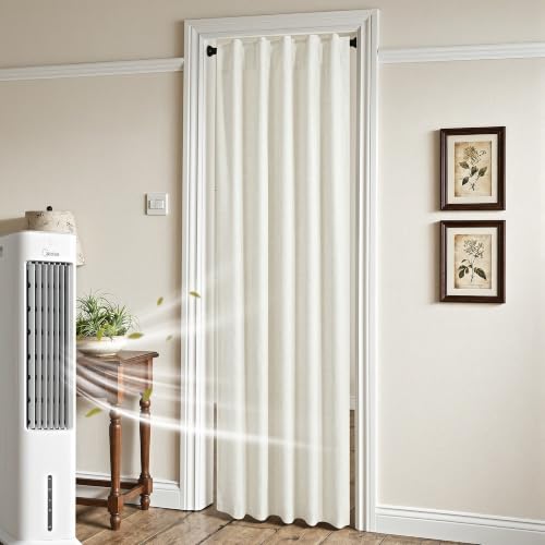 Linen Blackout Door Curtain for Doorway 80 Inch Length 1 Panel Back Tab Pocket Thermal Insulated Closet Curtain for Open Closet Light Sound Blocking Drapes 42 W X 80 L Alternative to Accordion Door - color: Natural, size: 42"W x 80"L (Pack of 1)