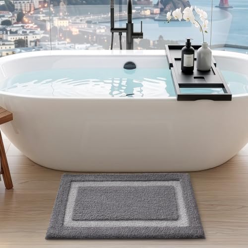 LUMI Bathroom Rug, Non Slip Absorbent Bath Mat, Dark Grey, 16"x24" - color: Dark Grey, size: 16"x24"