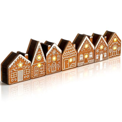 Yousoontic Christmas Table Decorations, Light up Gingerbread House Table Centerpieces Wooden Sign Decorations with LED Lights, 3D Block Xmas Decor for Christmas Tabletop Mantel Desk Home Office Party - style: Gingerbread House