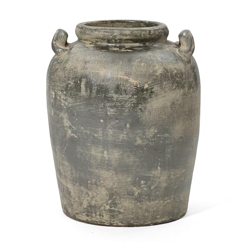 LuxenHome 15'' Rustic Ceramic Flower Vase, Brown - color: Brown 15''