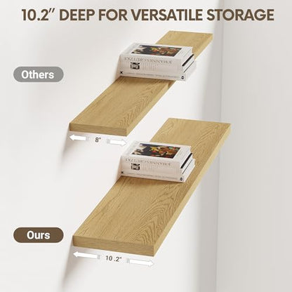 Vivelove 36" Floating Shelves 10 inch Deep, Set of 2, Oak - color: Oak, size: 35.4”wx10.2”dx1.5”h