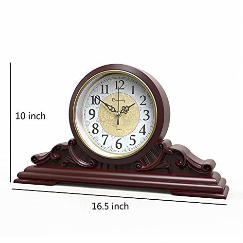 Table Clock, Antique Desk Clock, Modern Quartz Movement-Continuous Scanning (Ultra-Quiet), Suitable for Mantel/Desktop, Living Room Decoration (Maroon)