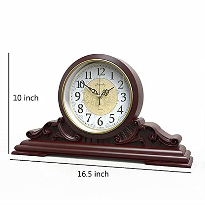 Table Clock, Antique Desk Clock, Modern Quartz Movement-Continuous Scanning (Ultra-Quiet), Suitable for Mantel/Desktop, Living Room Decoration (Maroon)