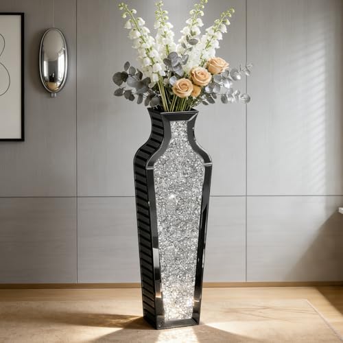 SHYFOY Gray Crushed Diamond Mirrored Floor Vase, 26.8" Tall - color: Gray, size: 26.8"H x 7.8"L x 4.7"W