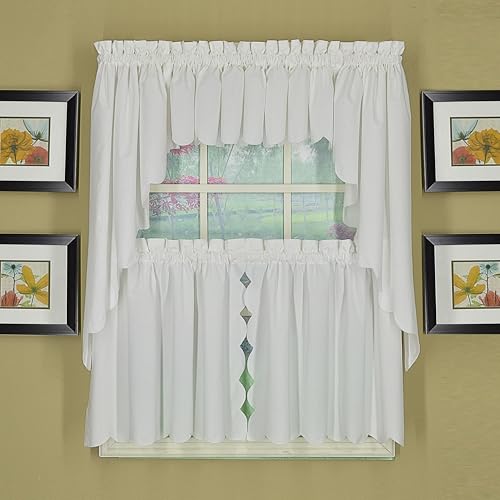 Today's Curtain, Orleans Scallop Curtain, White 36" Tier Pair and Tieback, 60" W x 36" L, White - color: White, size: 60"W x 36"L (Pack of 1)