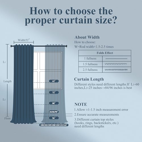 BOODII Linen Curtains 90 Inch Long for Living Room Blue 2 Panels - color: Blue, size: 52"W x 90"L (Pack of 2)