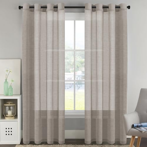 H.VERSAILTEX Taupe Linen Sheer Curtains 96" 2 Panels Grommet - color: Taupe, size: 52"W x 96"L (Pack of 2)