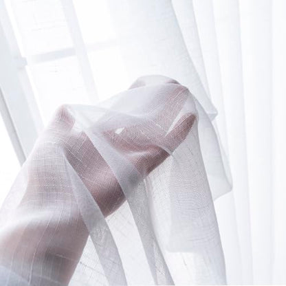 White Pinch Pleated Sheer Curtains 102 Inches Long Sliding Glass Door Linen - color: Bright White, size: 50"W x 102"L (Pack of 2)