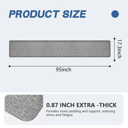 Anti Slip 7/8 inchs Anti Fatigue Kitchen Floor Mat, Ergonomic Comfort Standing Mat, Waterproof Kitchen Runner for Home, Kitchen, Office, Laundry, Garage (Light Gray, 17.3" x 95" -0.87") - size: 95"L x 17"W x 0.9"Th
