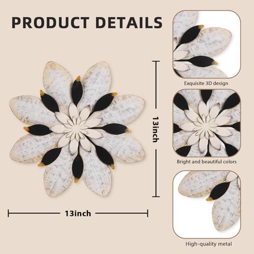 Newinhome 2 Pieces Flower Wall Decor Metal Art - color: 2 Pcs gray-white flower