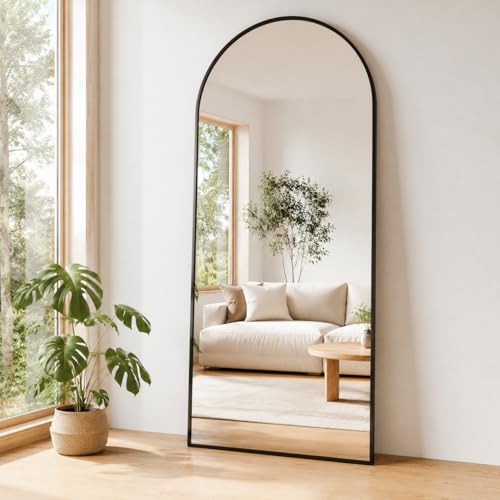 Antok 58" x 18" Arched Full Length Floor Mirror, Aluminum Frame, Black - color: Black, size: 58"L x 18"W