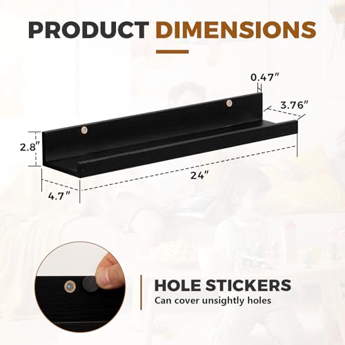 Muzilife 24" Wood Floating Shelves Wall Shelf with Lip, 2Pcs, Black - color: Black, size: 24"