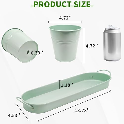 Metal Herb Garden Planter Set with Tray, 3-Pack Green Zinc-Coated Windowsill Plant Pots with Drainage Holes & Handles for Indoor Outdoor Kitchen Garden - color: Green