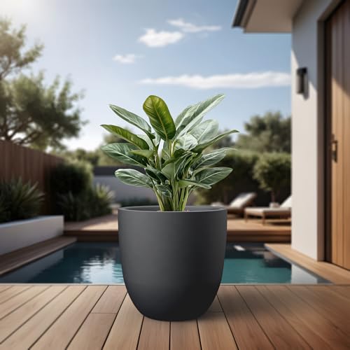Kante Black Concrete Planter 18" Dia All-Weather Round Large Pot - color: Black, size: 18-Inch Dia