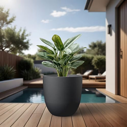 Kante Black Concrete Planter 18" Dia All-Weather Round Large Pot - color: Black, size: 18-Inch Dia