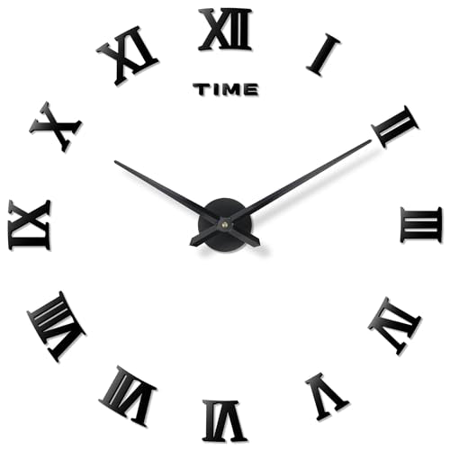 DIY Frameless Wall Clock, 3D, Adjustable Up to 52”, Black - color: Black