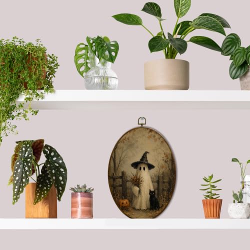 JQF Rustic Fall Halloween Ghost Oval Wall Decor Framed 8.5x11.5 Inch - color: ghost-5