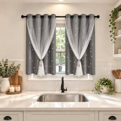 Grey Kids Star Cutout Blackout Curtains for Bedroom 52"W x 45"L 2 Panels - color: Grey, size: 52"W x 45"L (Pack of 2)